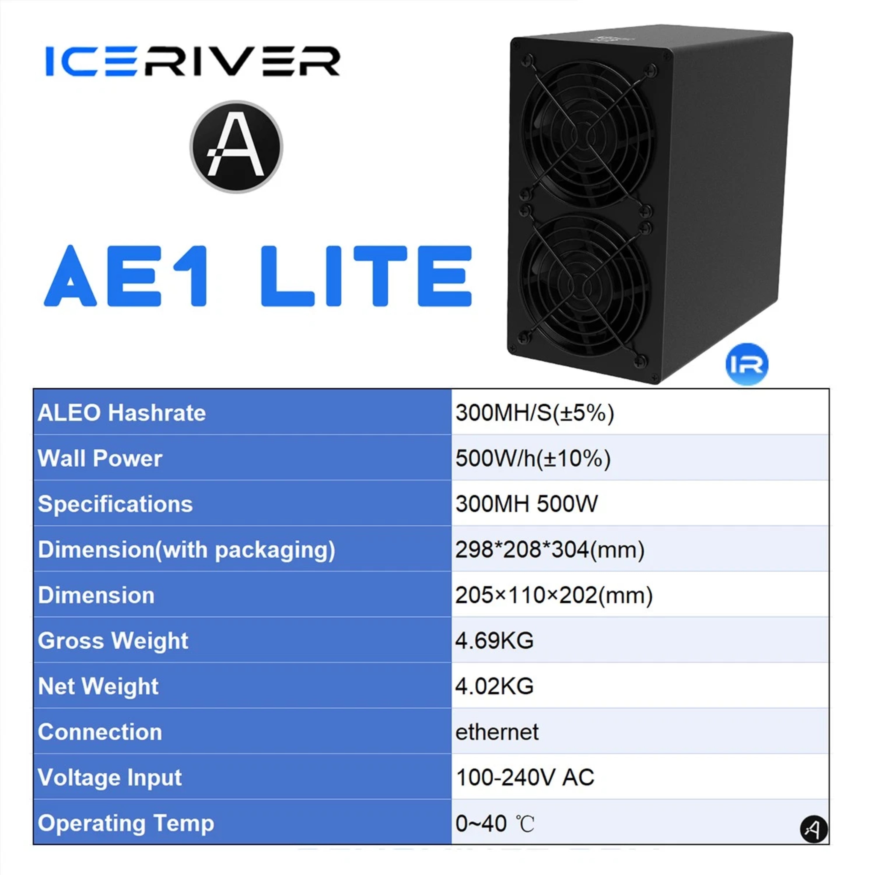 Bitmain IceRiver AE1 Lite 500W Aleo Bitcoin Miner Machine